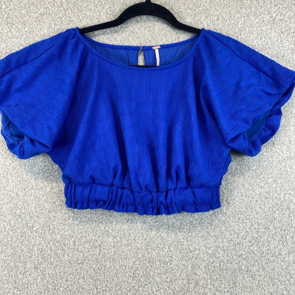 Free People Cropped Blouse Size XS Loose Fit Boho Indie Royal Blue